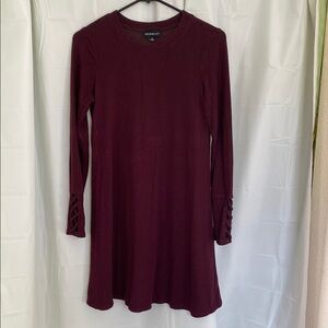 Red Long Sleeve Crew Neck Sweater Dress